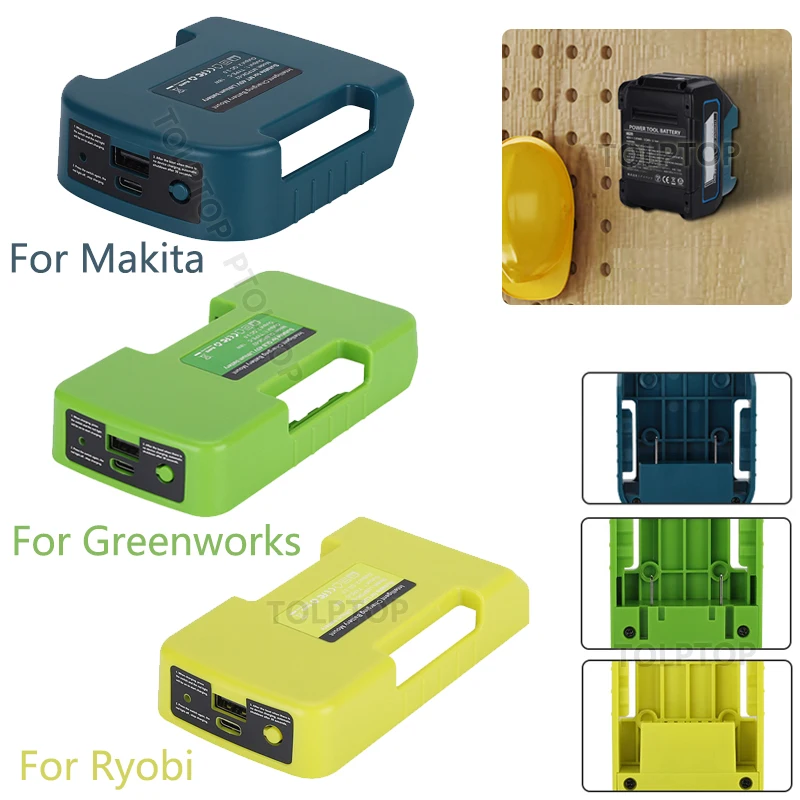 Battery Holder Storage Rack Belt Buckle For Makita/Ryobi/Greenworks 40V Li-ion Battery Fast Charge Adapter with Type-C&USB 3.0A