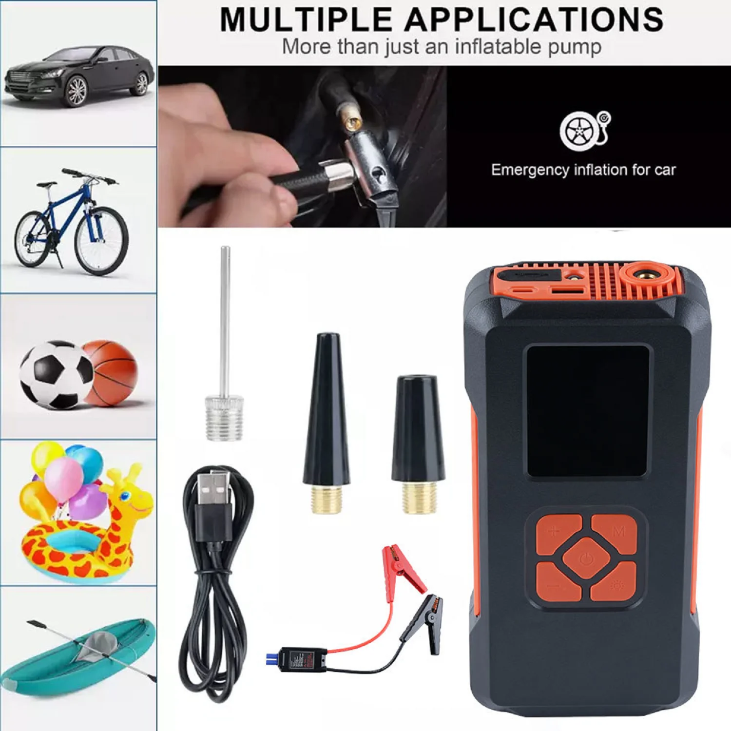 MD02 2-in-1 Cordless Tire Inflator/Power on, 10.0Ah 150PSH Air Compressor,Emergency LED Light,Compact Air Pump for Car & Bike view 5