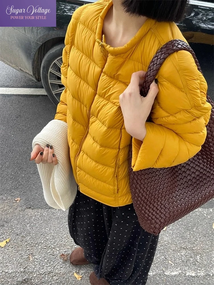 Padded Short Cotton Jacket Women Winter Warm Thick Coat Minimalist Casual Style Round Neck Outerwear Daily Streetwear Fashion