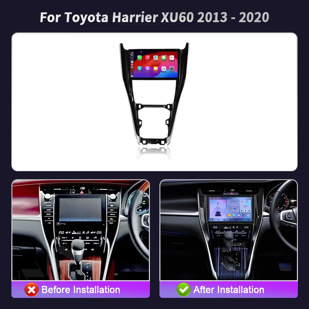 Wireless Bluetooth Carplay Stereo Screen Car Radio Multimedia Navigation WIFI Android 14 For Toyota Harrier XU60 2013-2020