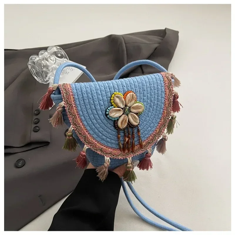 

2025 Hot Sale Ladies Bags Soft Patchwork Women's Handbags Fabric Lace Sewing Thread Crossbody Bags Tassel National Style