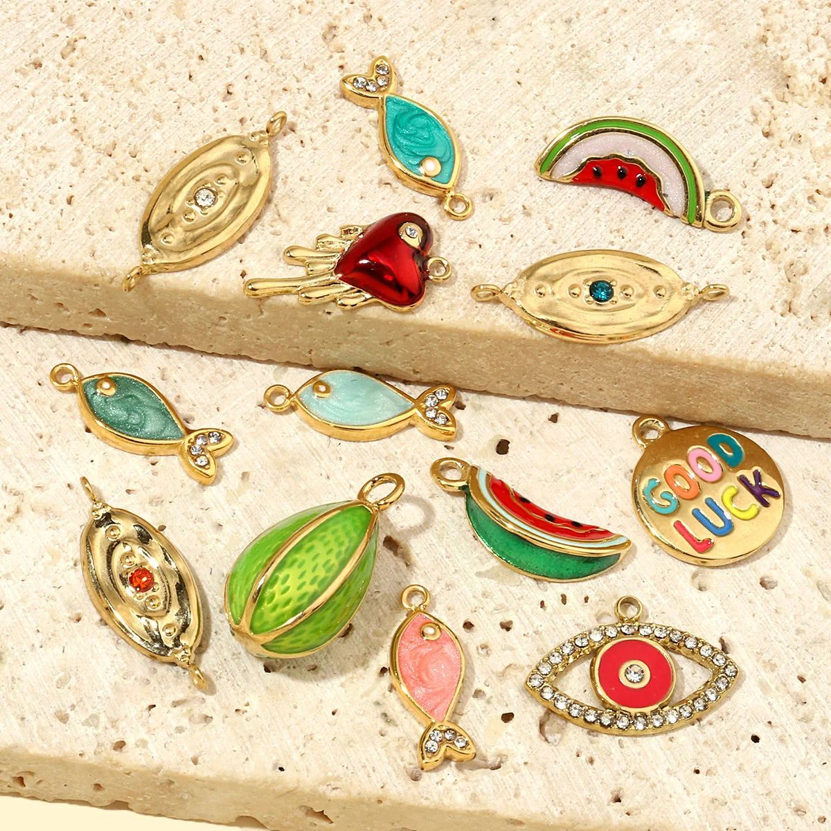 3pcs/Lot French Fish Enamel Stainless Steel Diy Charms Women Watermelon Earring Necklace Pendant Heart Eye Jewelry