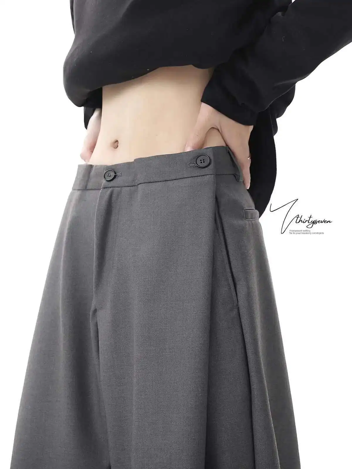 High Waist Gray High-end Suit Pants For Men's Summer Fashion Suit Pants Loose Straight Leg Wide Leg Hanging Casual Pants