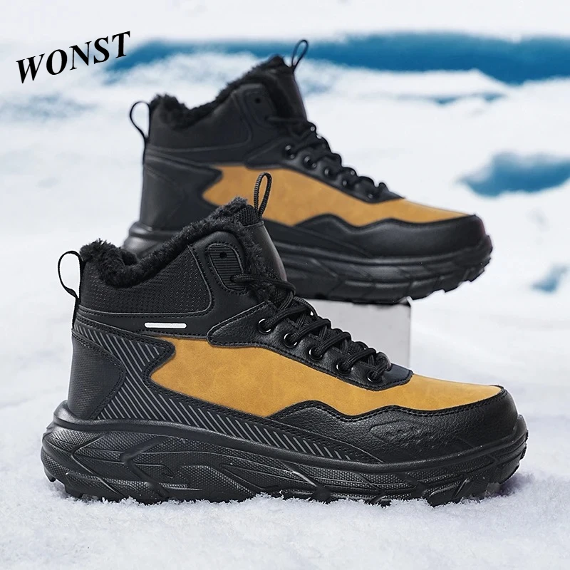 

WONST Men Trendy Sneakers Winter Warm Snow Boots Non-slip Wear-resistant Outdoor Sneakers Comfortable Lightweight Hiking Shoes
