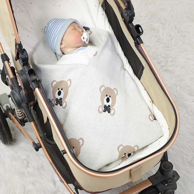 Baby Blanket Cotton Knit Newborn Boys Girls Bedding Quilt 90*70CM Stroller Swaddle Wrap Super Soft Cute Cartoon Bear Sleep Plaid