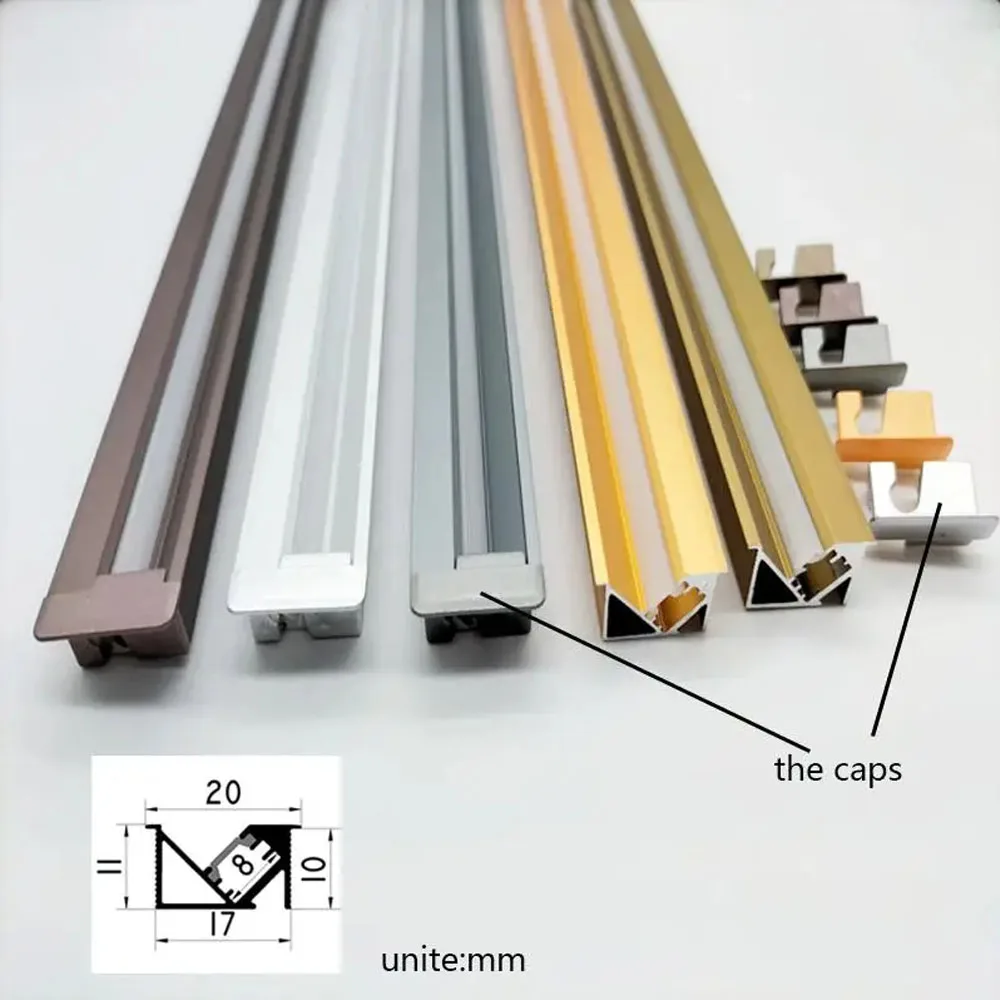 LED Recessed Aluminum Profile, YW Shape, 45º Oblique Beam, Invisible Cabinet Light, Milky Cover Channel, Wine Cabinet, Hard Bar