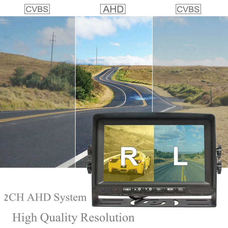 DIYKIT 7inch AHD IPS Rear View HD Car Monitor Support 1080P AHD Camera Support SD Card Video Recording Diaplay Two Cameras Image