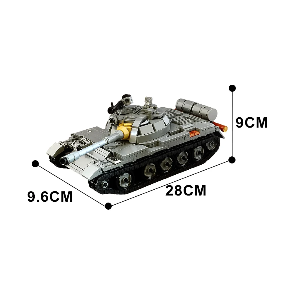 MOC T-55A Model Tank Medium blok bangunan militer tempur tentara Turret Tank mainan bata rakitan kreatif hadiah anak-anak