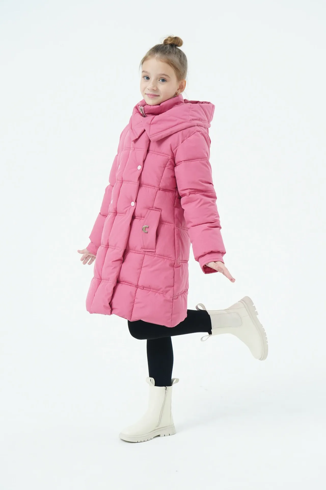Mädchen Winter Langer Puffermantel mit Kapuze Doppelreihige Dicke Warme Gefütterte Jacke Junior Kinder Winddichte Schule Oberbekleidung 6-14 Jahre – Detail 4