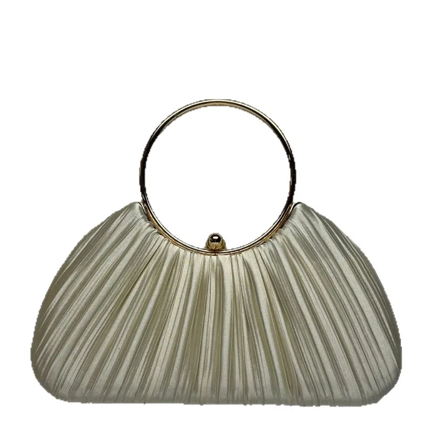 

Women's Pleated Evening Bag Luxury Circle Handle Clutch Glamorous Party Formal Bag Stylish Shoulder Handbag for Celebrity Events