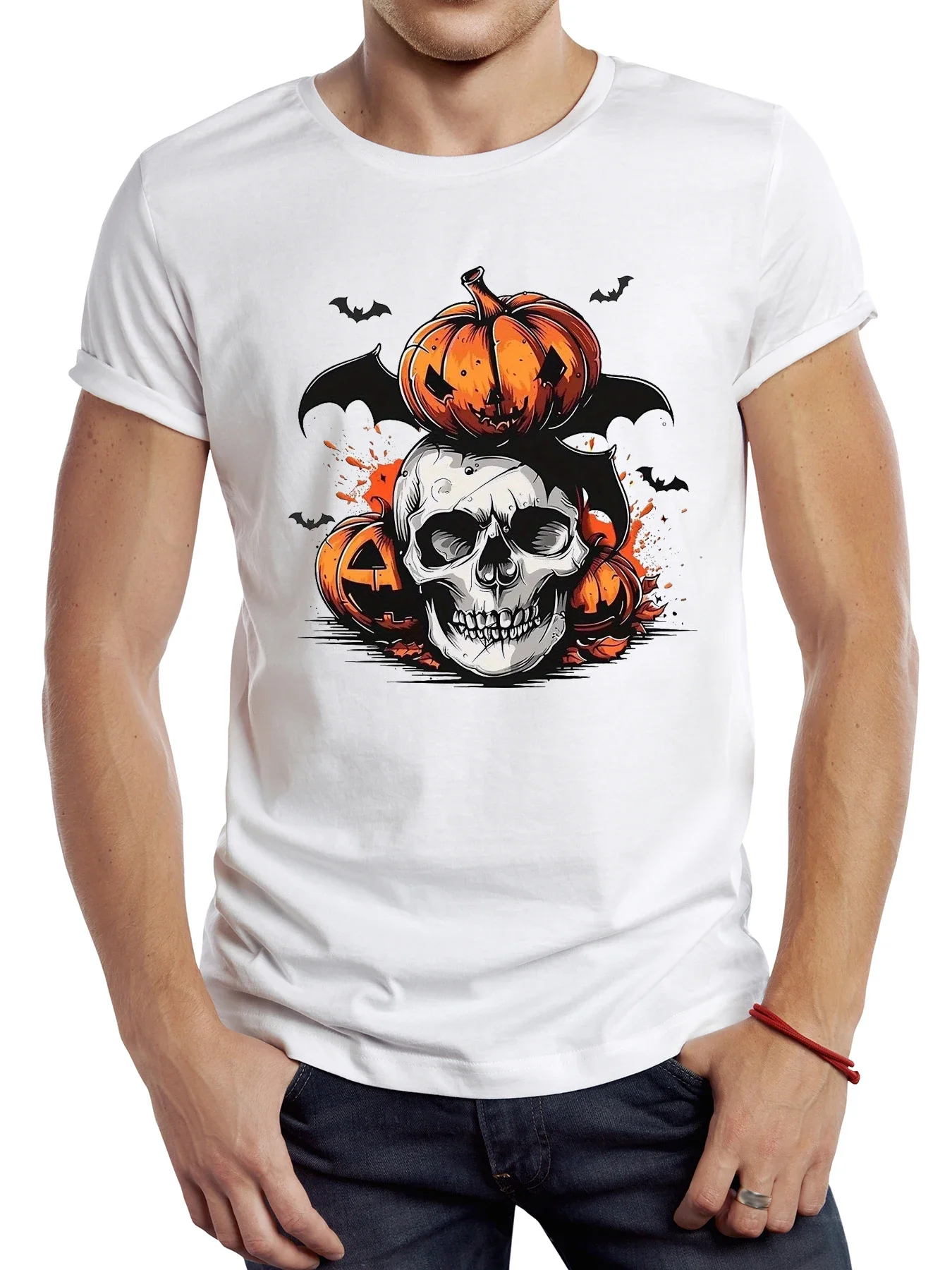 TEEHUB-T-shirt pour homme, vêtement de sport, hipster, motif crâne et Aliments avec visage maléfique, vintage, pour Halloween