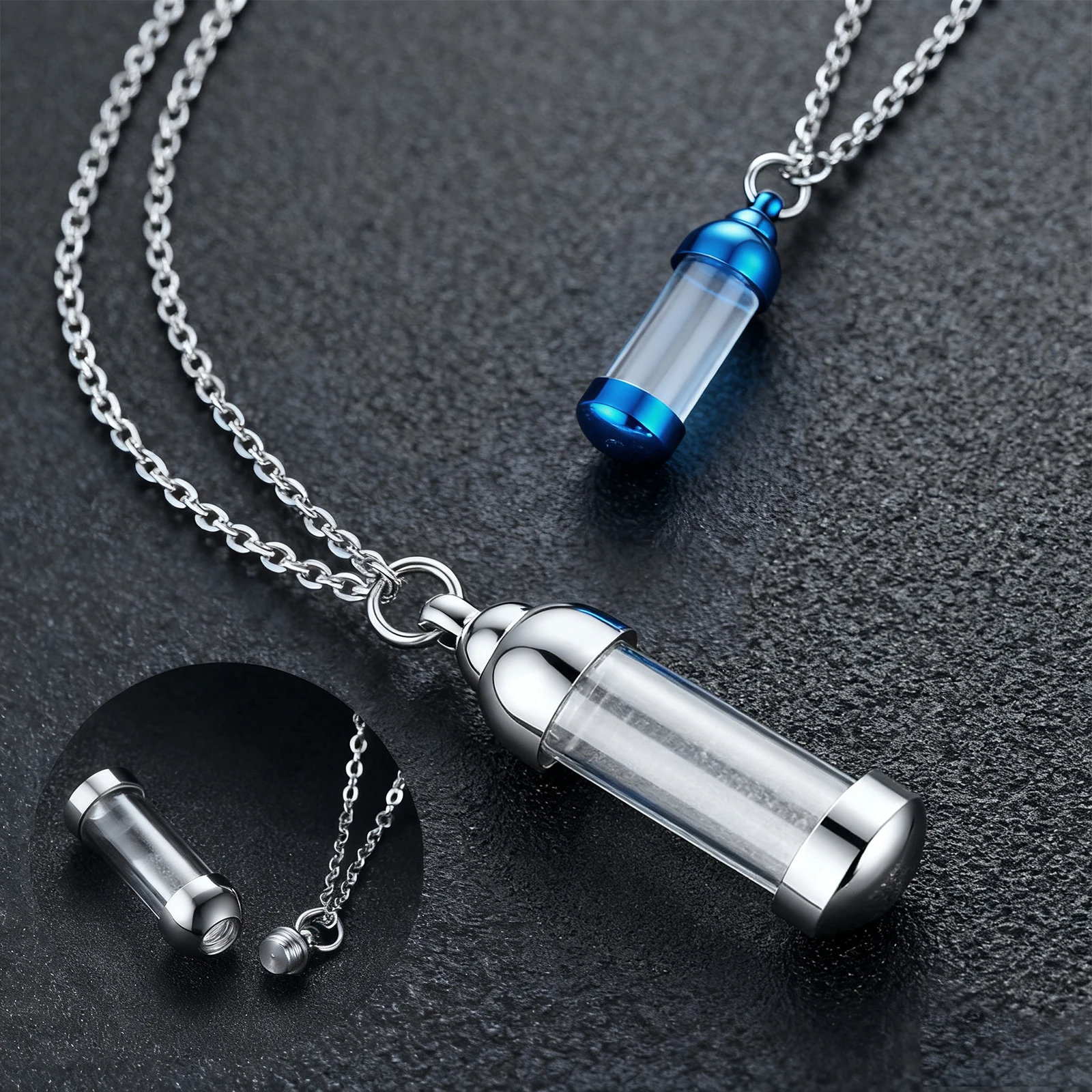 8-Farbiger Edelstahl Glas Einäscherungsurnen-Anhänger, Aschebehälter Gedenkanhänger Halskette mit Kette, Andenken-Schmuck – Detail 5