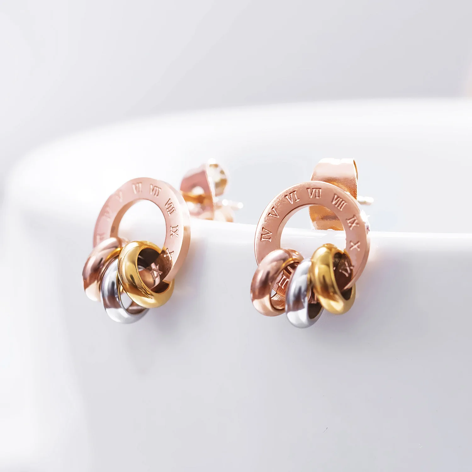 Fashionable Roman Number Earrings Titanium Steel Earrings Light Simple Sweet Ear Accessories