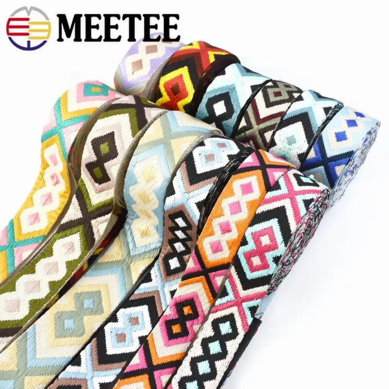 Meetee 2/4M 50mm 2mm Thick Polyester Jacquard Webbing Bag Strap Belt Woven Pattern Ribbon Band DIY Garment Sewing Webbings Tape