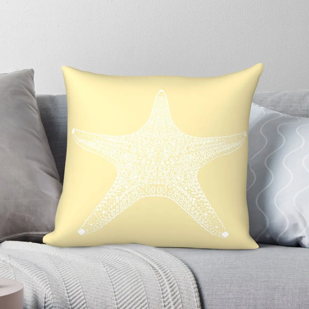 Starfish On Sandy Yellow Coastal Pillowcase Polyester Linen Velvet Printed Zip Decorative Sofa Cushion Cover