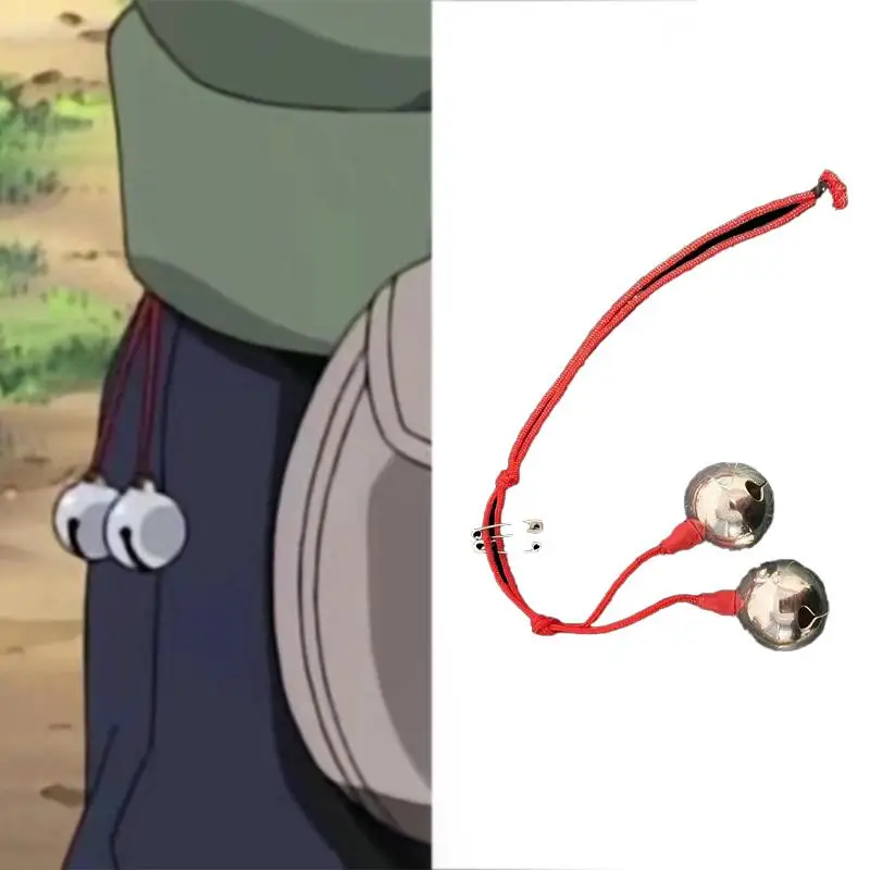 Anime Naruto Hatake Kakashi Double Bells Necklace Cosplay Prop Red Rope Metal Bell Choker Ninja Training Accessory Gift