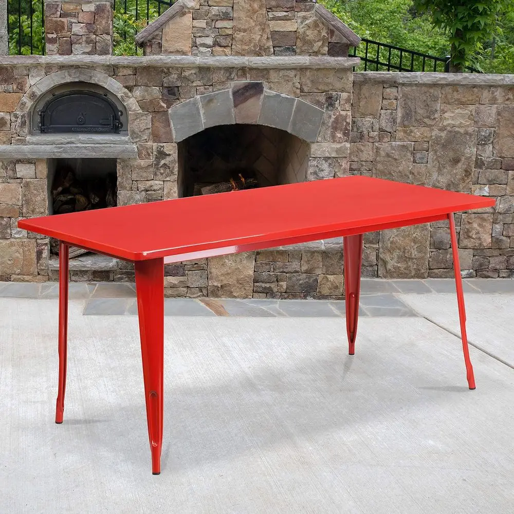 Commercial Grade 31.5 x 63 Rectangular Red Metal Indoor-Outdoor Table