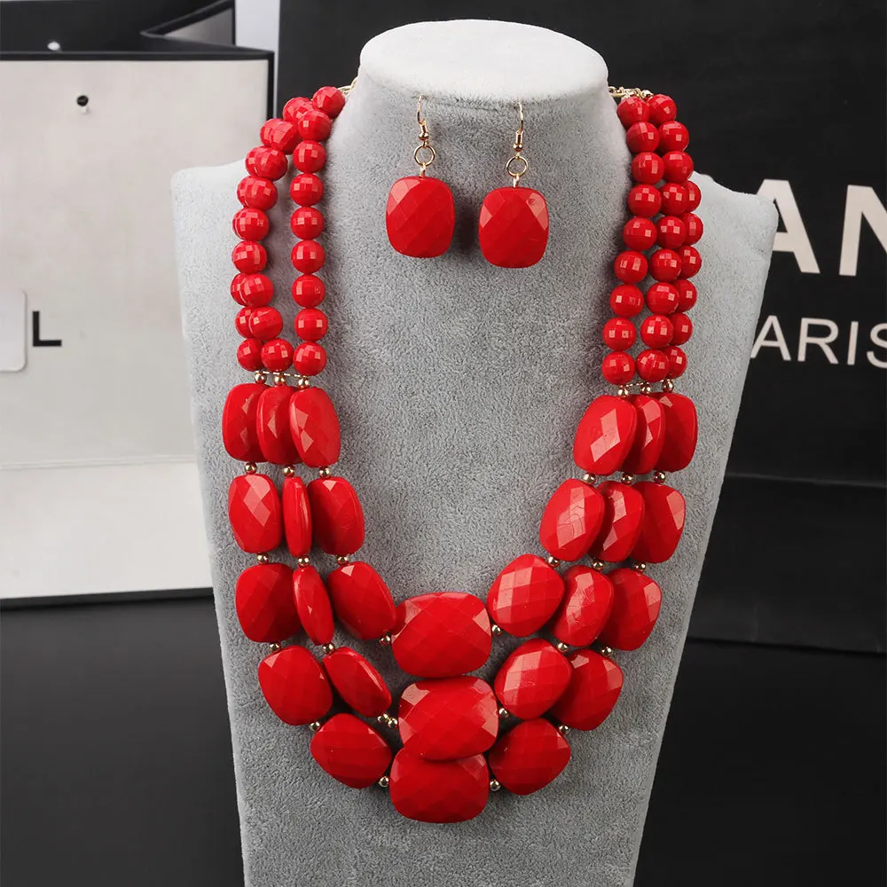 

3 Layered Colorful Beaded Statement Chunky Necklaces Bohemian multi-layered colorful jelly necklace earrings jewelry sets