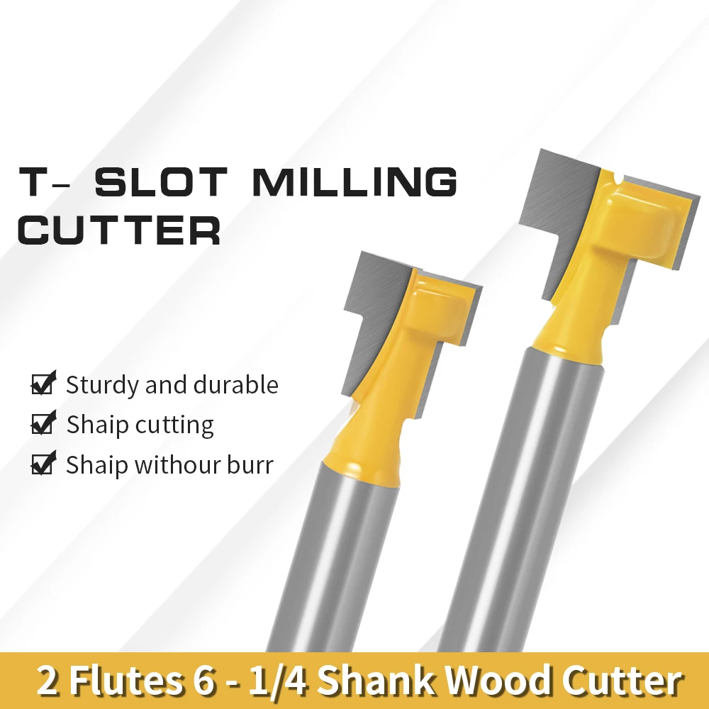 Augusttool 1/4" 6/8mm Shank T-Slot End Mill Wood Miiling Cutter Router Bit Set Hex Bolt Key Hole Bits For Woodworking Tools