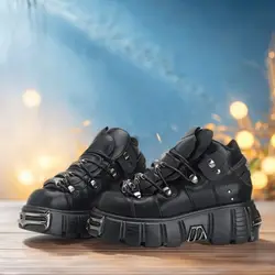 U-DOUBLE Brand Punk Style Women Shoes Lace-up heel height 6CM Platform Shoes Woman Gothic Ankle Boots Metal Decor Woman Sneakers