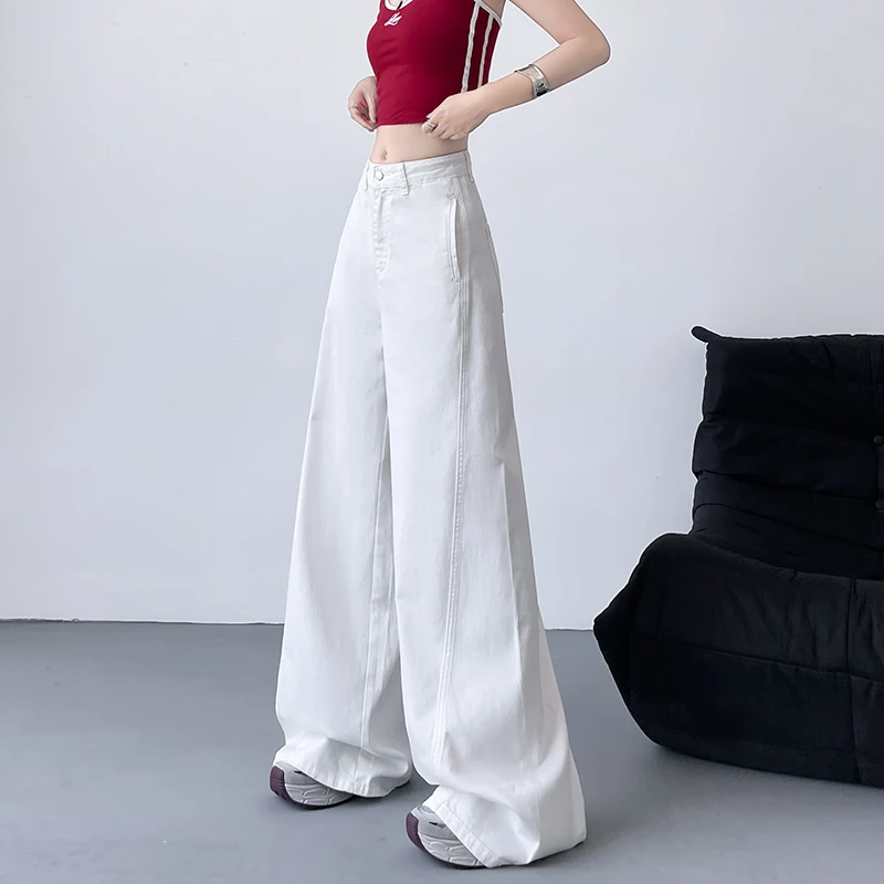 KSTUN 여성용 흰색 청바지 넓은 다리 헐렁한 바지 루즈 피트 2025 봄 새로운 드래그 바지 여성 의류 캐주얼 롱 청바지 Gilrs