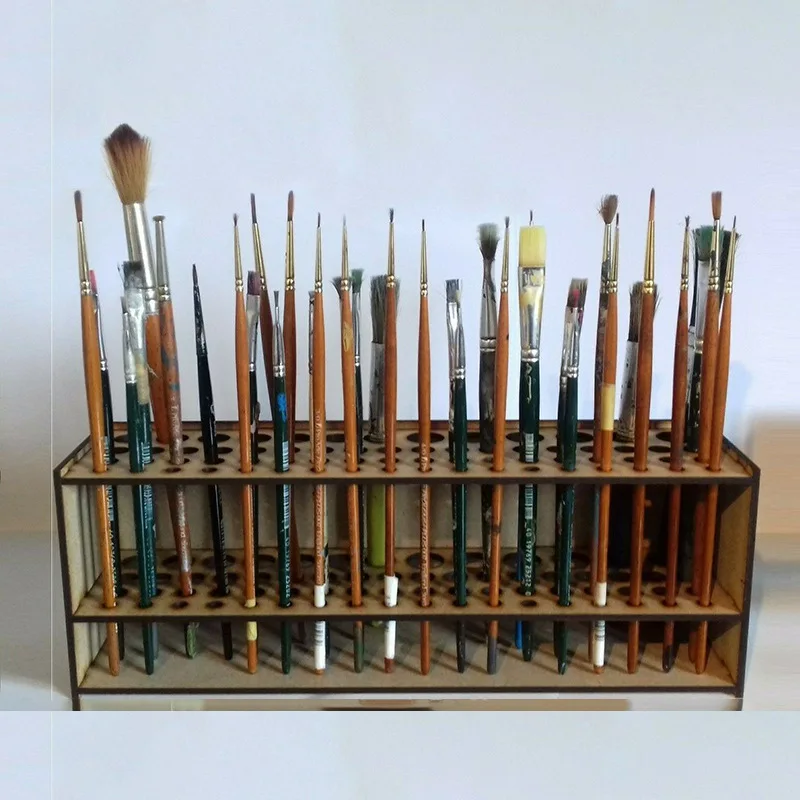 

Paint Brush Holder 67 Holes Wooden Paint Brush Holder Stand Desk Organizer Watercolor Brush Tray Rack for Pencils Paint Brushes