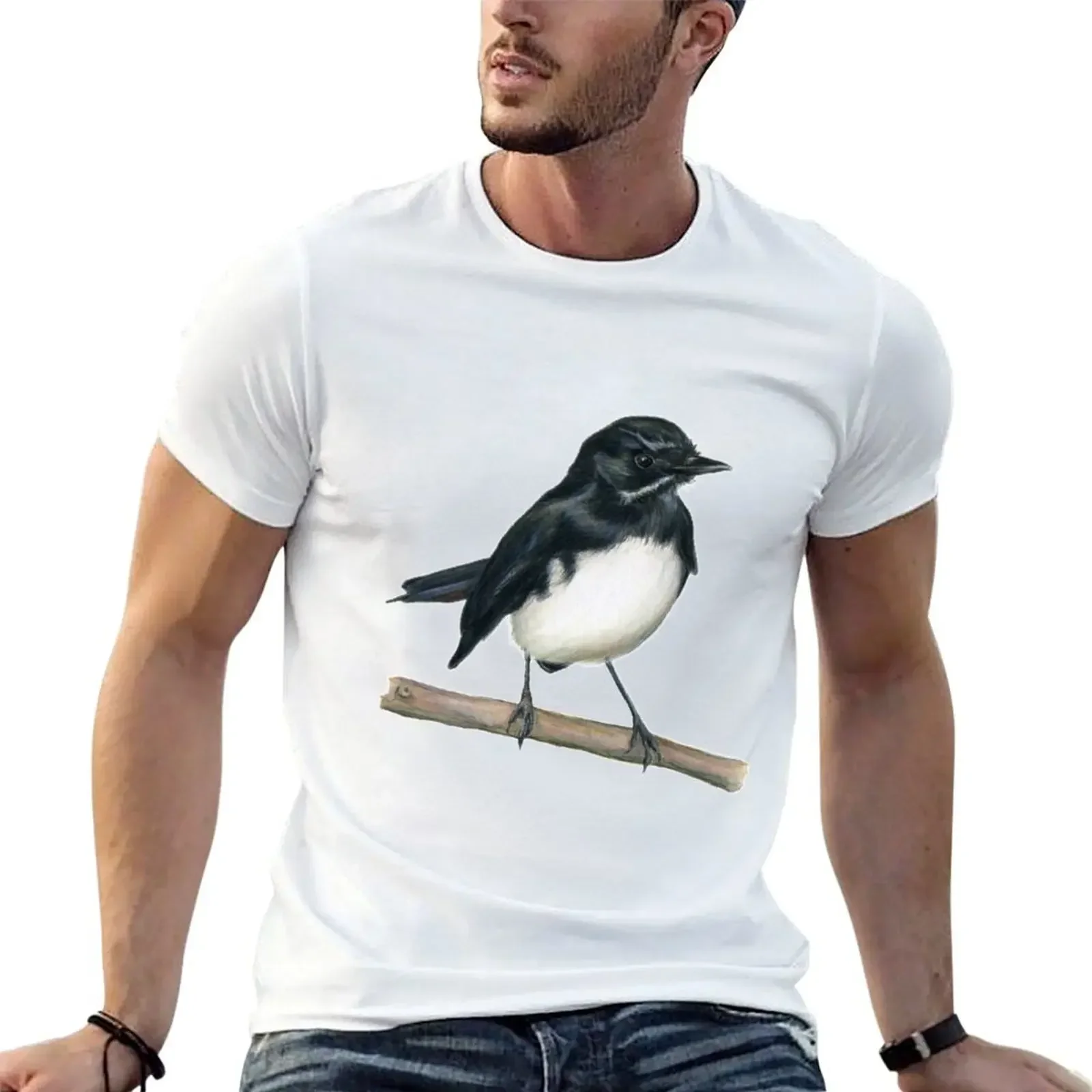 Willie Wagtail Bird Art Drawing T-Shirt cute clothes anime tshirt graphic shirts t shirt men 100℅ cotton