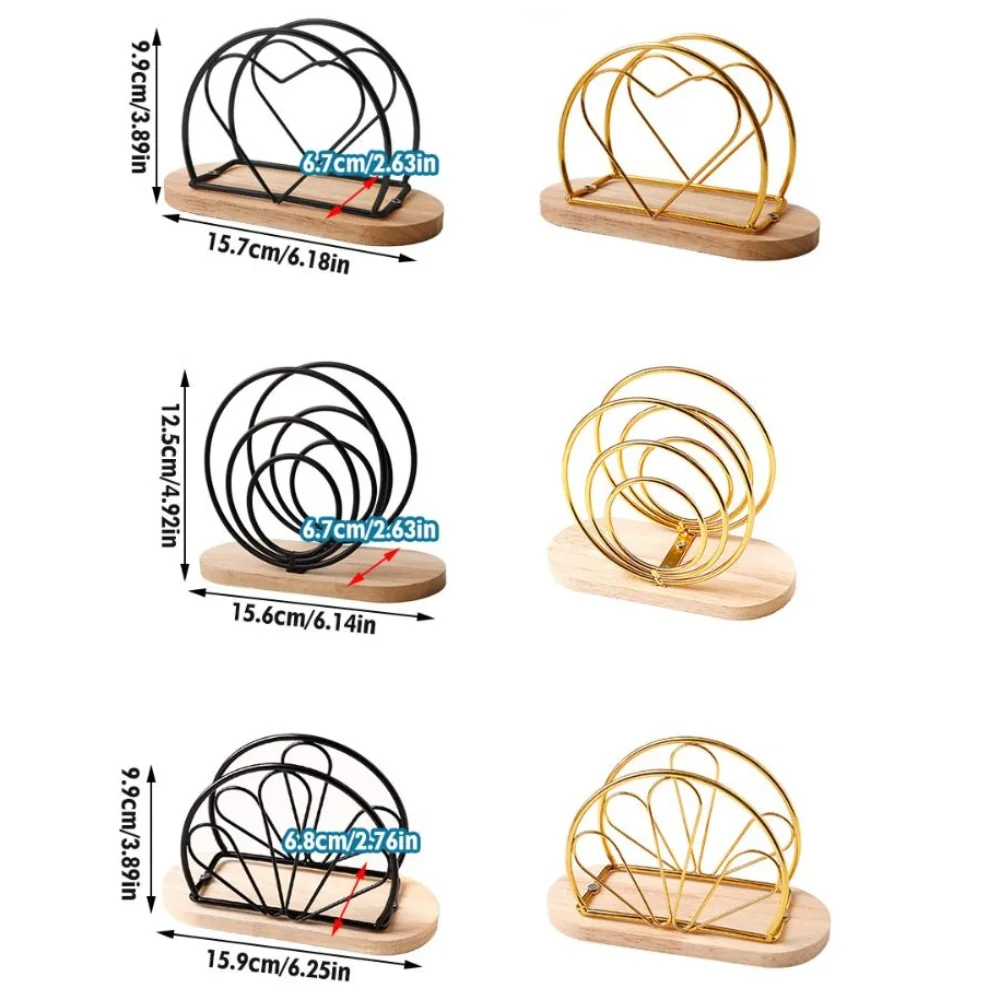 الإبداعية الخشب قاعدة حامل مناديل الحديد الطراز الحديث مستقرة كونترتوب منديل المنظم ورقة موزع رف الجدول الديكور #6