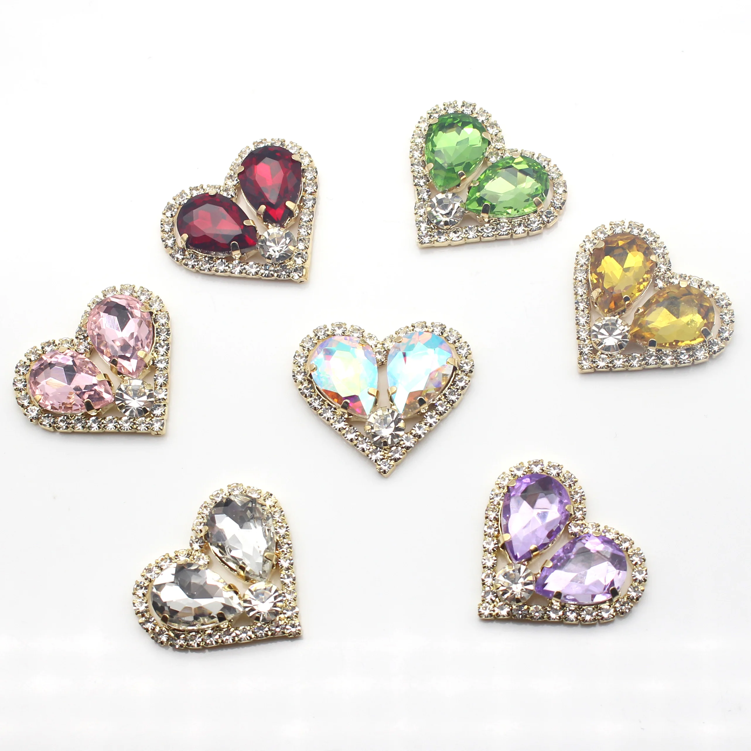 5 Pieces Of 25 * 28MM Gold Heart-Shaped Alloy Metal Jewelry Headwear, Handmade Bow Tie, Flat Bottom Rhinestone Accessories