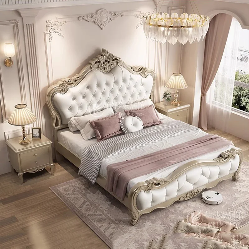 Luxury European Marriage Bed Storage Organiser Queen Size Double Bed Modern Wood Lit Princesse Enfant Fille Bedroom Furniture