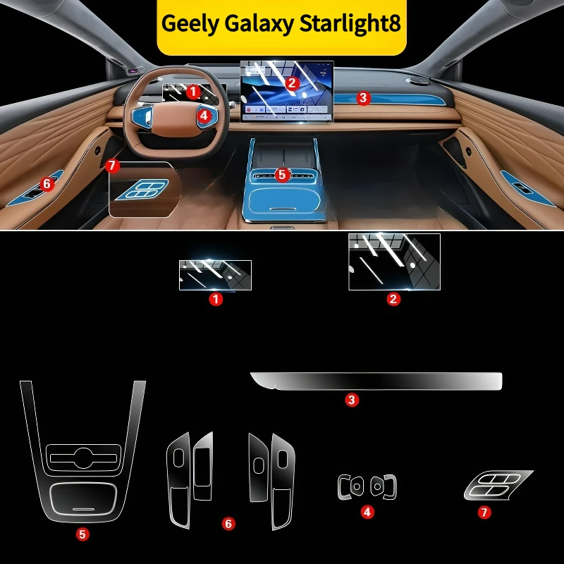 

For Geely Galaxy Starlight8 interior protection Dashboard Multimedia GPS Navigation Transparent Scratch-Resistant Film Modificat