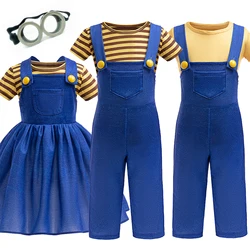 2Pcs Sets Yellow Stripe Short Sleeve Girl Costume Toddler Suspender Skirt Halloween Carnival Agnes Dress Cosplay Kids Daily Wear