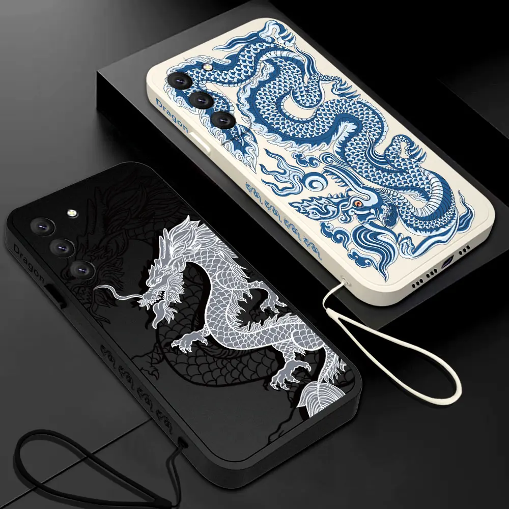 Trend Cartoon China Dragon Case For Huawei P50 P40 P30 P20 Nova 9 9SE 8 8i Mate 40 30 20 Pro Lite Cover With Hand Strap