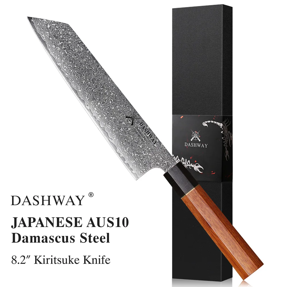 

DASHWAY 8.2" Japanese Style Kiritsuke Knife Damascus Steel Slicer Meat Cleaver Handmade Professional Kitchen Chef Bunka Knives