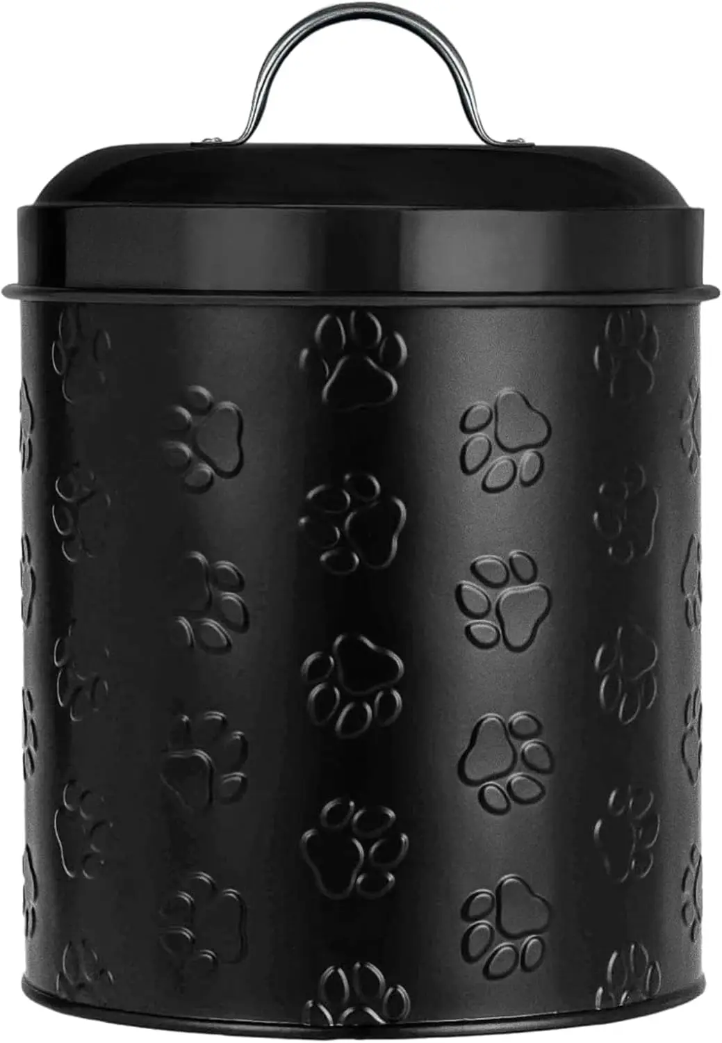 

Amici Pet Puppy Paws Black Metal Canister with Embossed Paw Design - Large 140 oz Airtight Food Storage Jar for Wet or Dry Pe