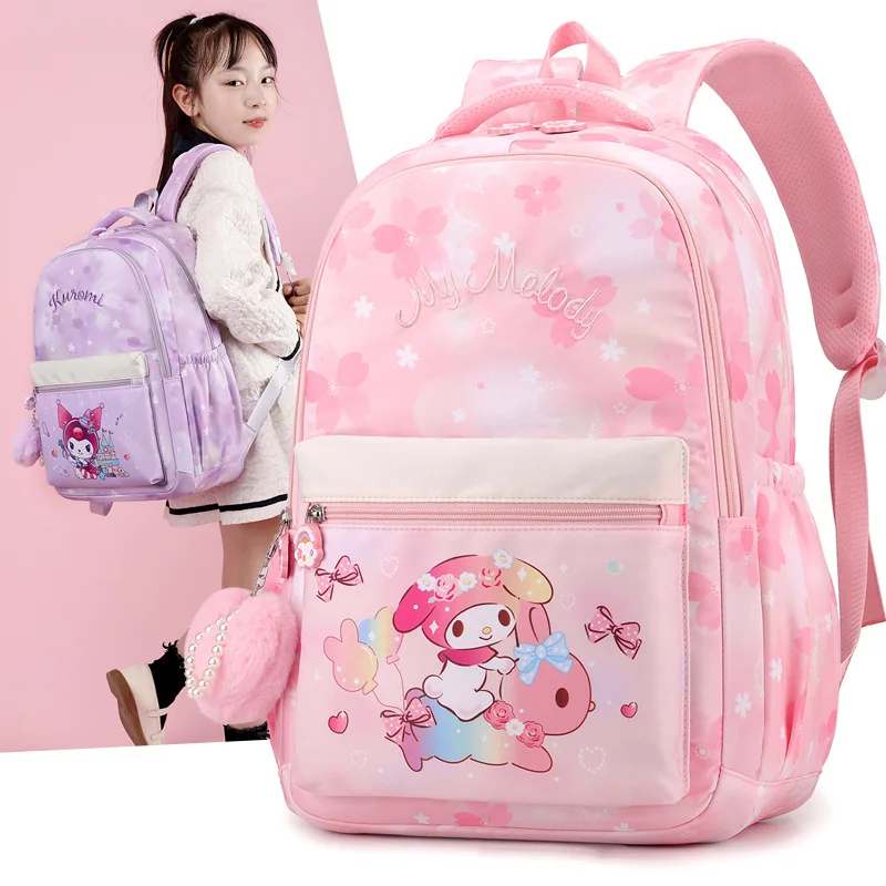 

Детский школьный портфель Sanrio Kuromi, Большой Вместительный Водонепроницаемый ранец с мультипликационным рисунком для младшей и старшей школы, для отдыха на открытом воздухе