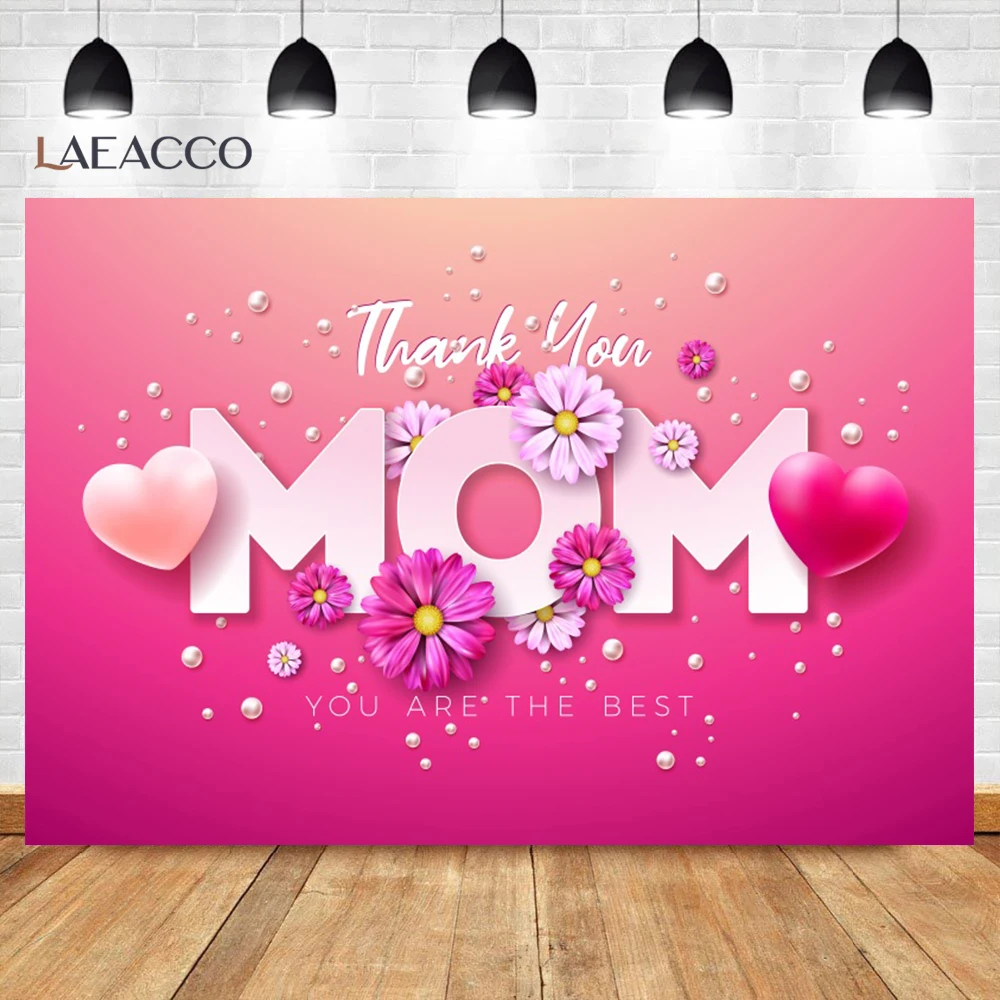 최고의 엄마 해피 어머니의 날 사진 배경, 3D 풍선, 핑크 꽃 사랑 파티 배경 장식, 샤워 사진 부스 소품, 감사합니다
