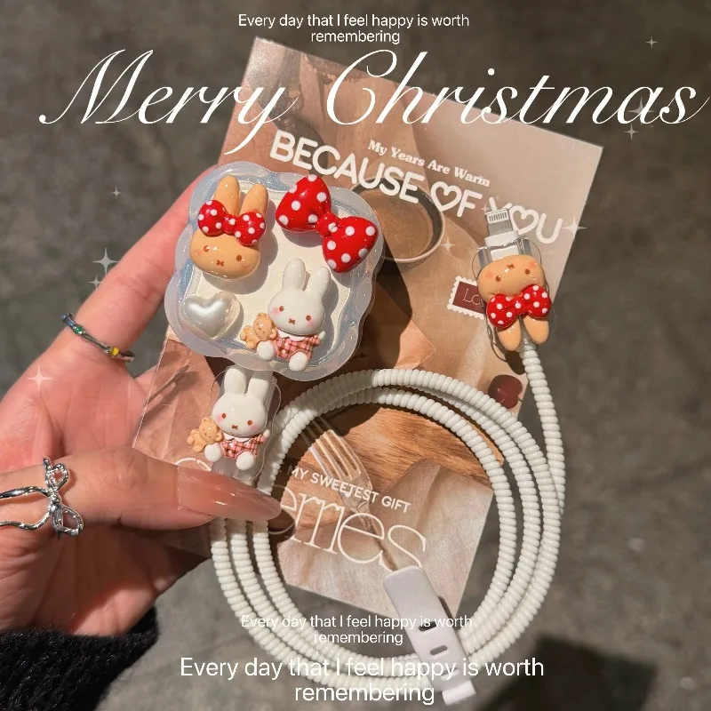 

Новинка 2025 года, защитный чехол для кабеля для передачи данных Kawaii Miffy Rabbit, защитный чехол для зарядного устройства с рисунком Miffy, креативный праздничный подарок