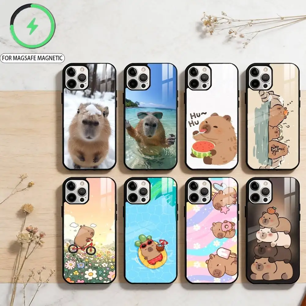 K-Kawaii C-Capybara Cute  Magnetic For Magsafe Wireless Charging Phone Case For iPhone17,16,15,14,13,12,11 Plus,Pro Max