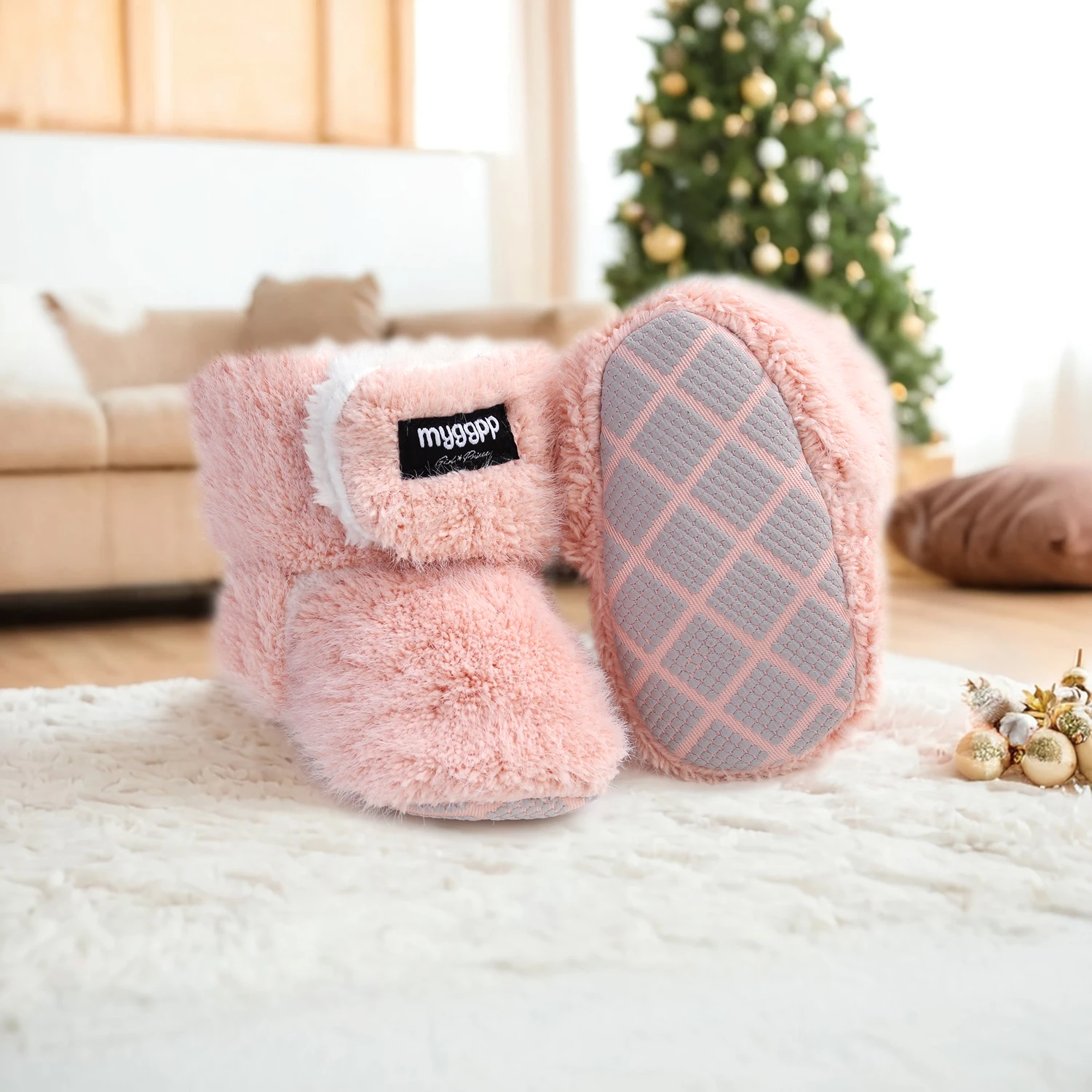 أحذية شتوية للأطفال الأولاد - قماش محبوك مريح لمنتصف الساق بنعل ناعم ومقدمة مستديرة وإغلاق بشريط سحري قابل للتعديل للرضع، تود