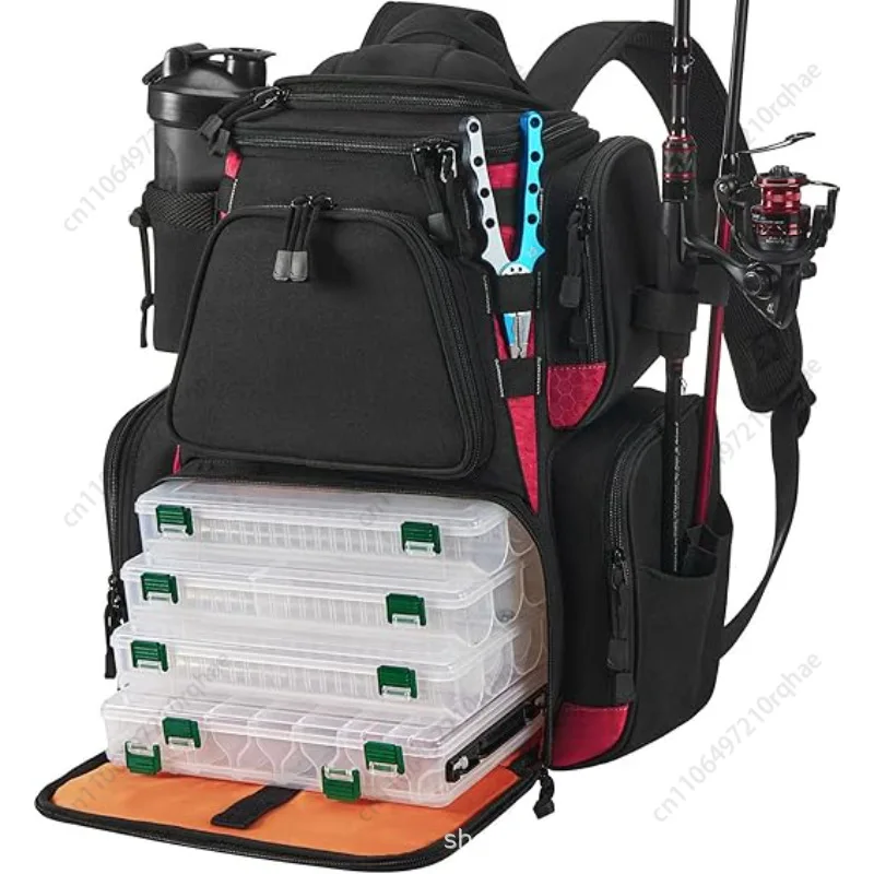 Mochila para equipo de pesca con almacenamiento grande al aire libre, bolsa para equipo de pesca con cubierta protectora contra la lluvia, adecuada para equipos de pesca