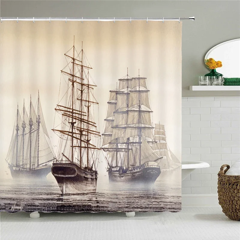 3D Printing waterproof Shower Curtains European Retro Ferry Bathroom Polyester cloth High Quality Washable Bath Home Decor