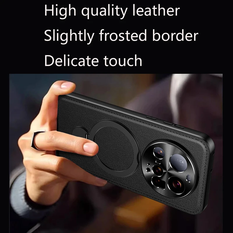 For XiaoMi 15 Ultra Holder Lens Protect Silicone Soft Phone Case Shockproof Magnetic Wireless Charging Leather Back Cover Cases