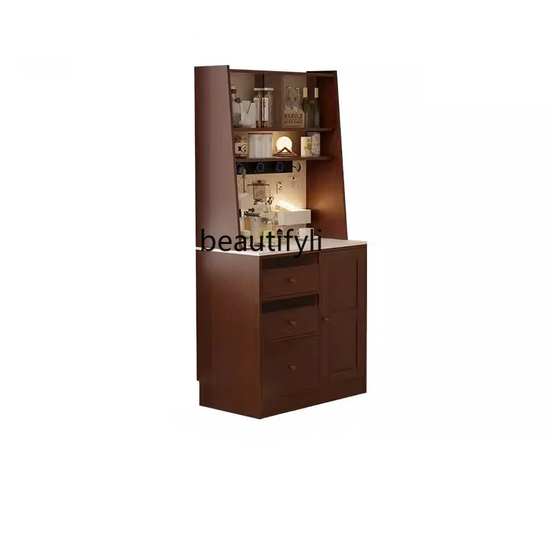 

Sideboard Cabinet Stone Plate Table Top Retro Style Guest Restaurant Bowl Cabinet Classic Brown Decorative Wine Cabinet