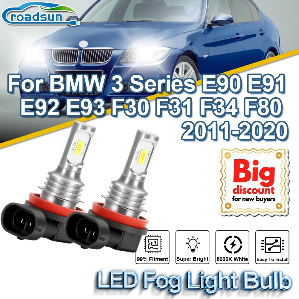 

ROADSUN для BMW 3 серии E90 E91 E92 E93 F30 F31 F34 F80 2011 2012 2013 2014-2020 Canbus светодиодные противотуманные фары ампулы противотуманных фар