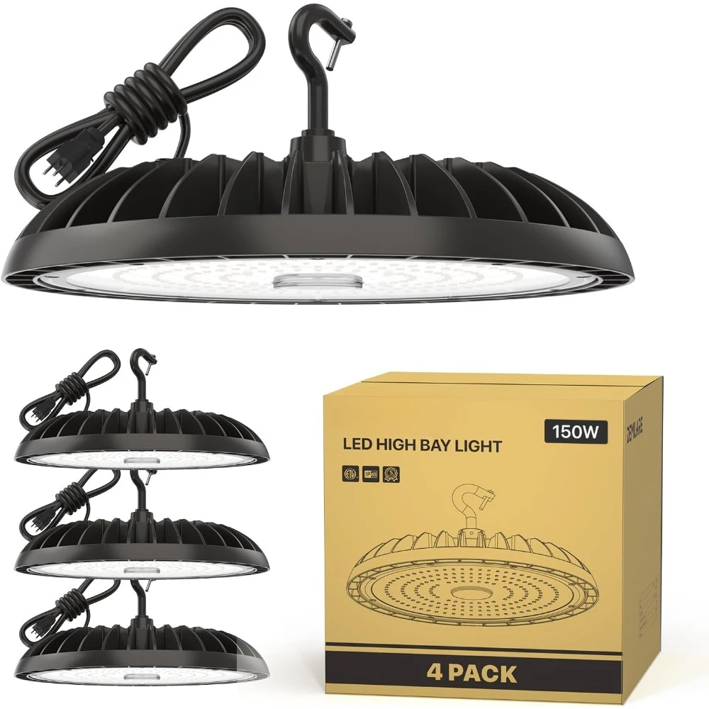 

150W 4 Pack LED High Bay Light, 5000K, 22500 lm, IP65 Waterproof, Commercial Lighting for Warehouse, Workshop, Garage, Barn