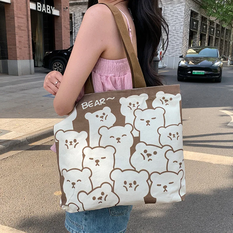 2024 Spring Cartoon Cat Canvas Bag Women's Large Capacity Handbags Original Bag College Student Shoulder Bags Unisex