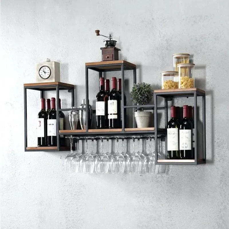 Wall-Mounted Vino Repository Storage Innovation Restaurant Bottle and Glass Exhibition Chic Holder European Metallic Art