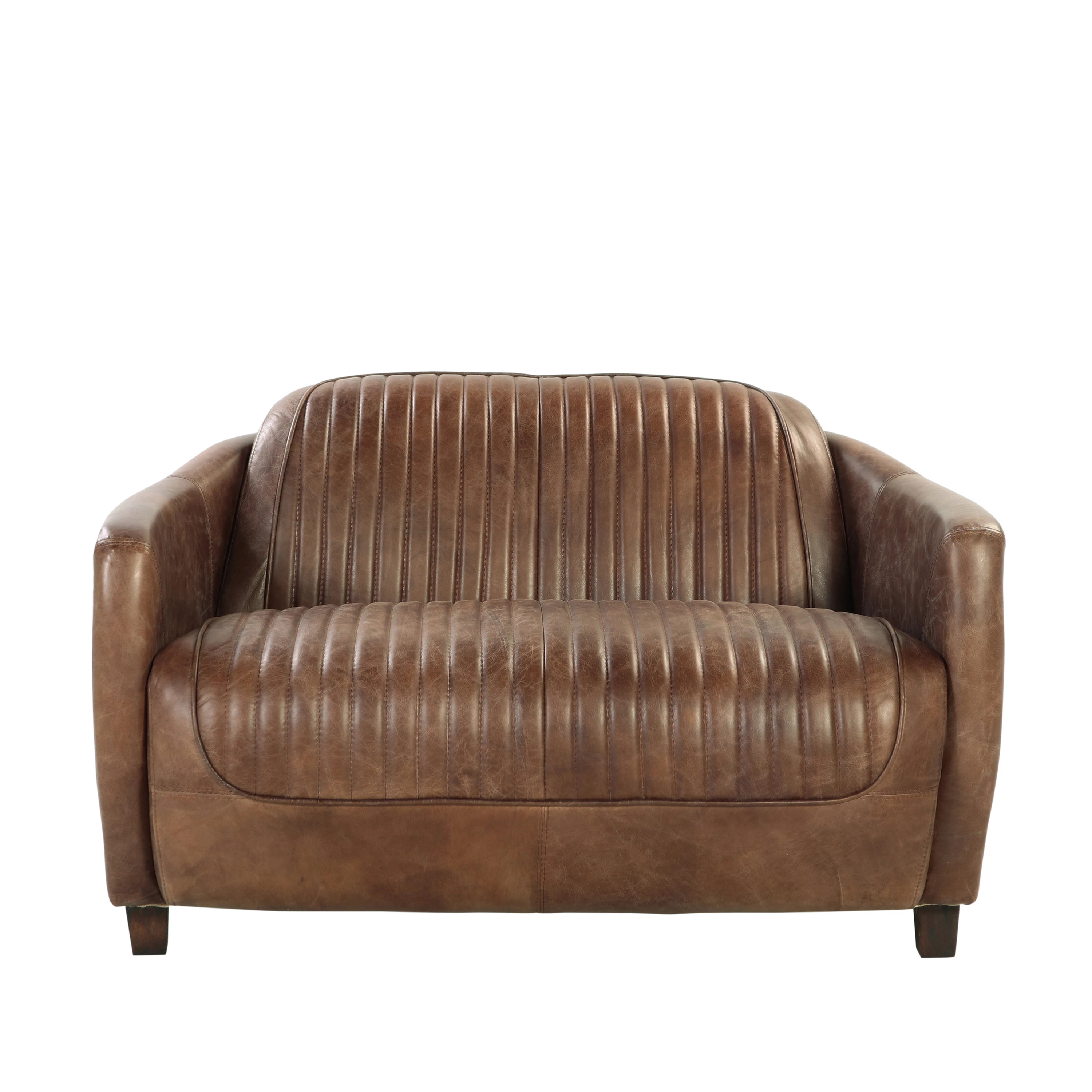 ACME Brancaster Loveseat in Retro Brown Top Grain Leather & Aluminum