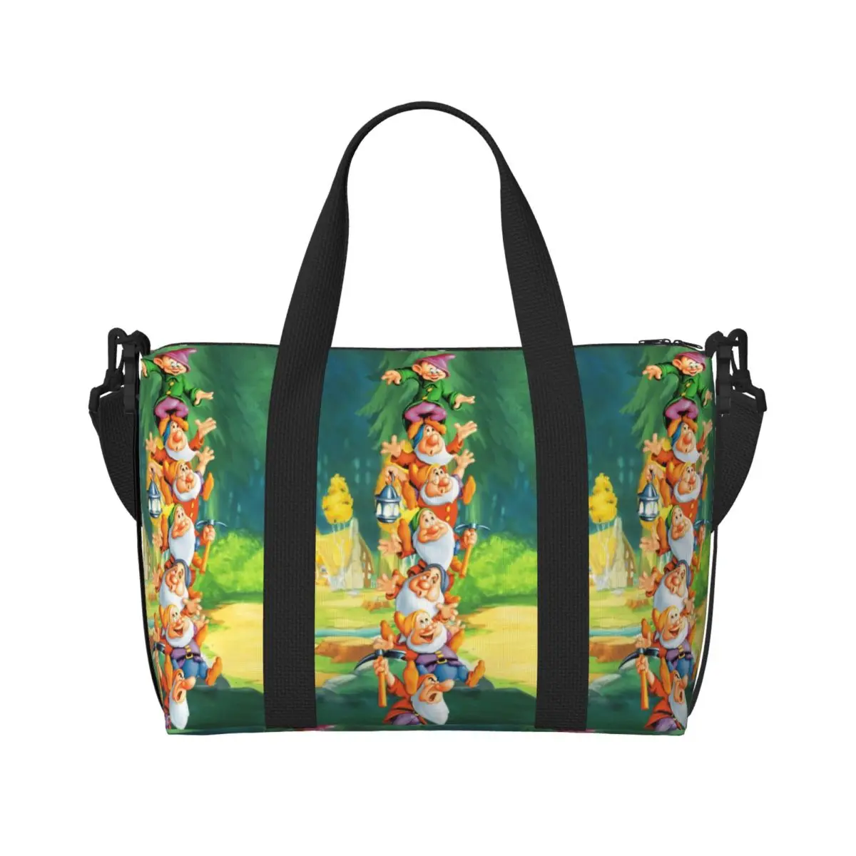 Custom Snow White And The Seven Dwarfs Tote Bag Women Large Capacity Beach Gym Shoulder Travel Bag